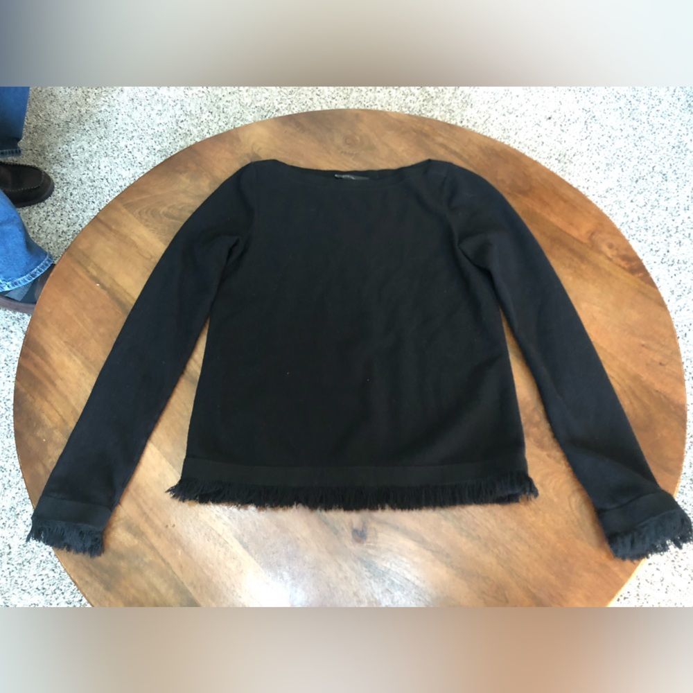 Ann Taylor Women’s Black Fringe Sweater Boat Neck S
